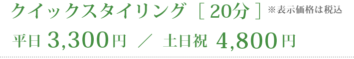 クイックスタイリング［20分］平日3,300円／土日祝4,800円