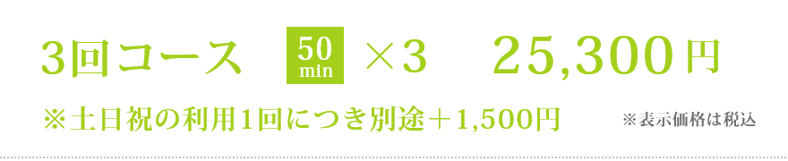 一般レッスン 3回コース［50分］25,300円（※土日祝の利用1回につき別途＋1,500円）