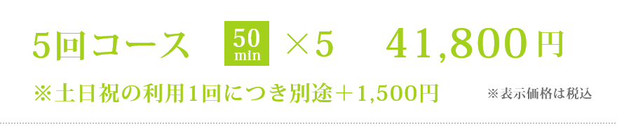 一般レッスン 5回コース［50分］41,800円（※土日祝の利用1回につき別途＋1,500円）